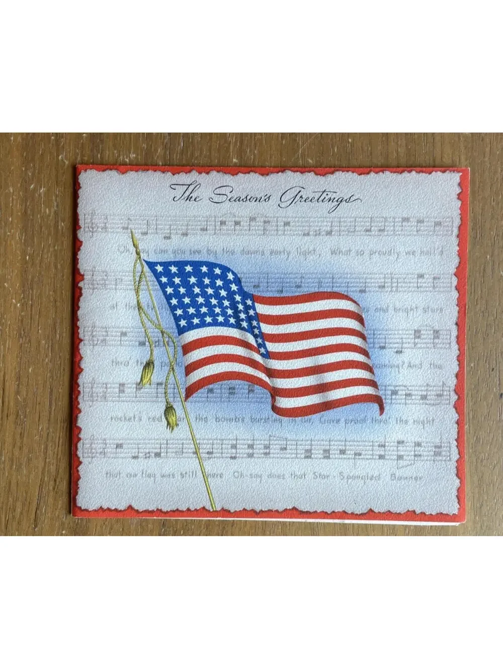 American Flag The seasons Greeting Sheet Music Christmas Card Vintage Card